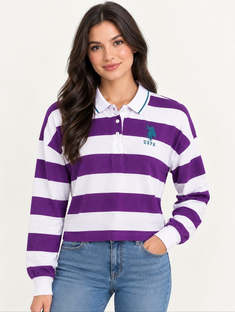 U.S. POLO ASSN Size XL Womens Striped Long-Sleeve Polo Rugby Style Preppy
